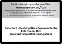 Code Card - Evolving Skies Pokemon Center Elite Trainer Box [Jolteon/Flareon/Umbreon/Leafeon]