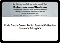 Code Card - Crown Zenith Special Collection [Unown V & Lugia V]