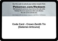 Code Card - Crown Zenith Tin [Galarian Articuno]