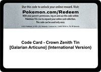 Code Card - Crown Zenith Tin [Galarian Articuno] (International Version)